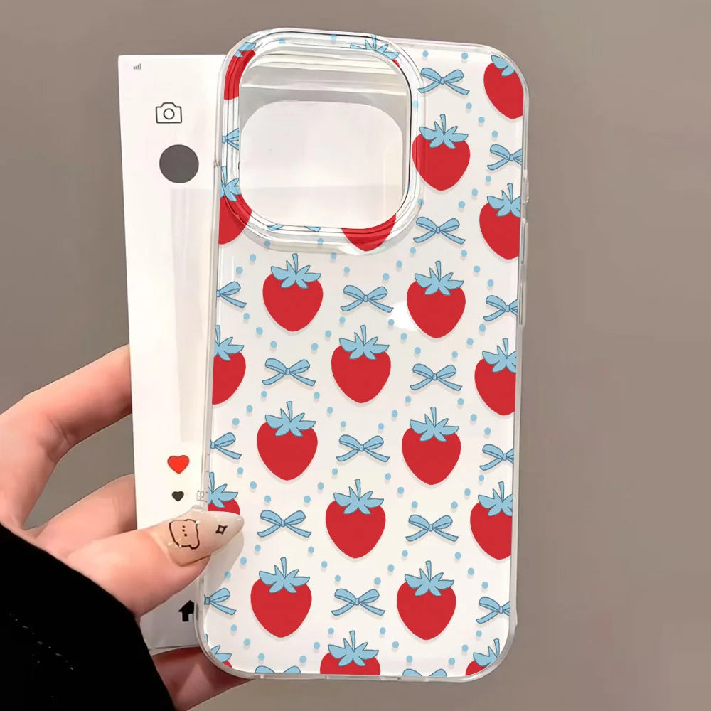 Ins Style Line Fruit Silicone Phone Case For iPhone