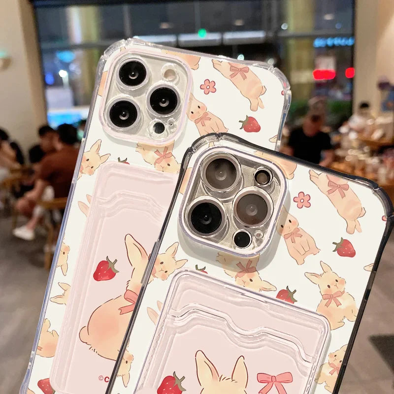 Cute Strawberry Rabbit Card Bag Phone Case