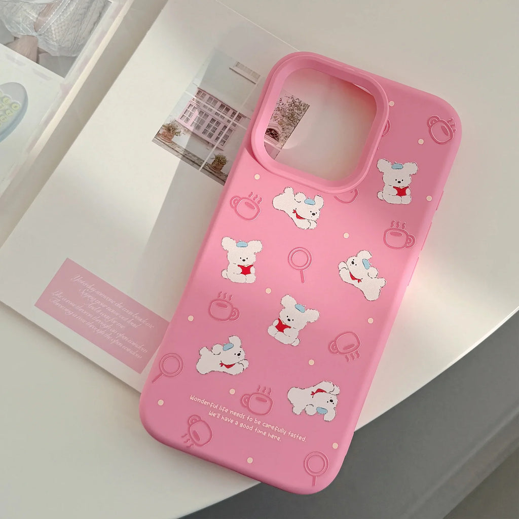 Korean Cute Cartoon Reading Puppy Pink Silicone Soft Phone Case For iPhone
