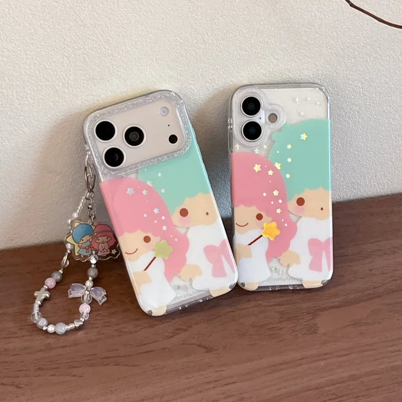 Kawaii Cute Couple Cartoon Star Gemini  Sparkling Phone Case For iPhone