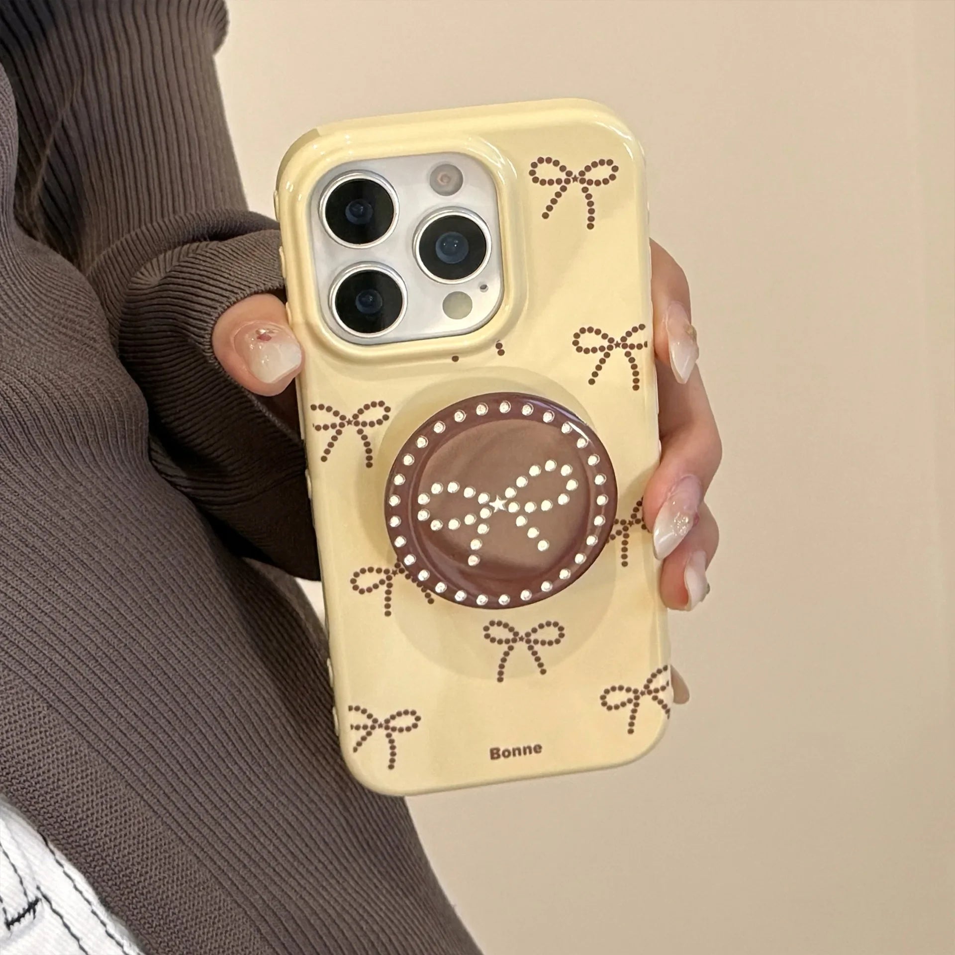 Korean Cartoon Full Screen Bowknot Bracket Soft Phone Case For iPhone