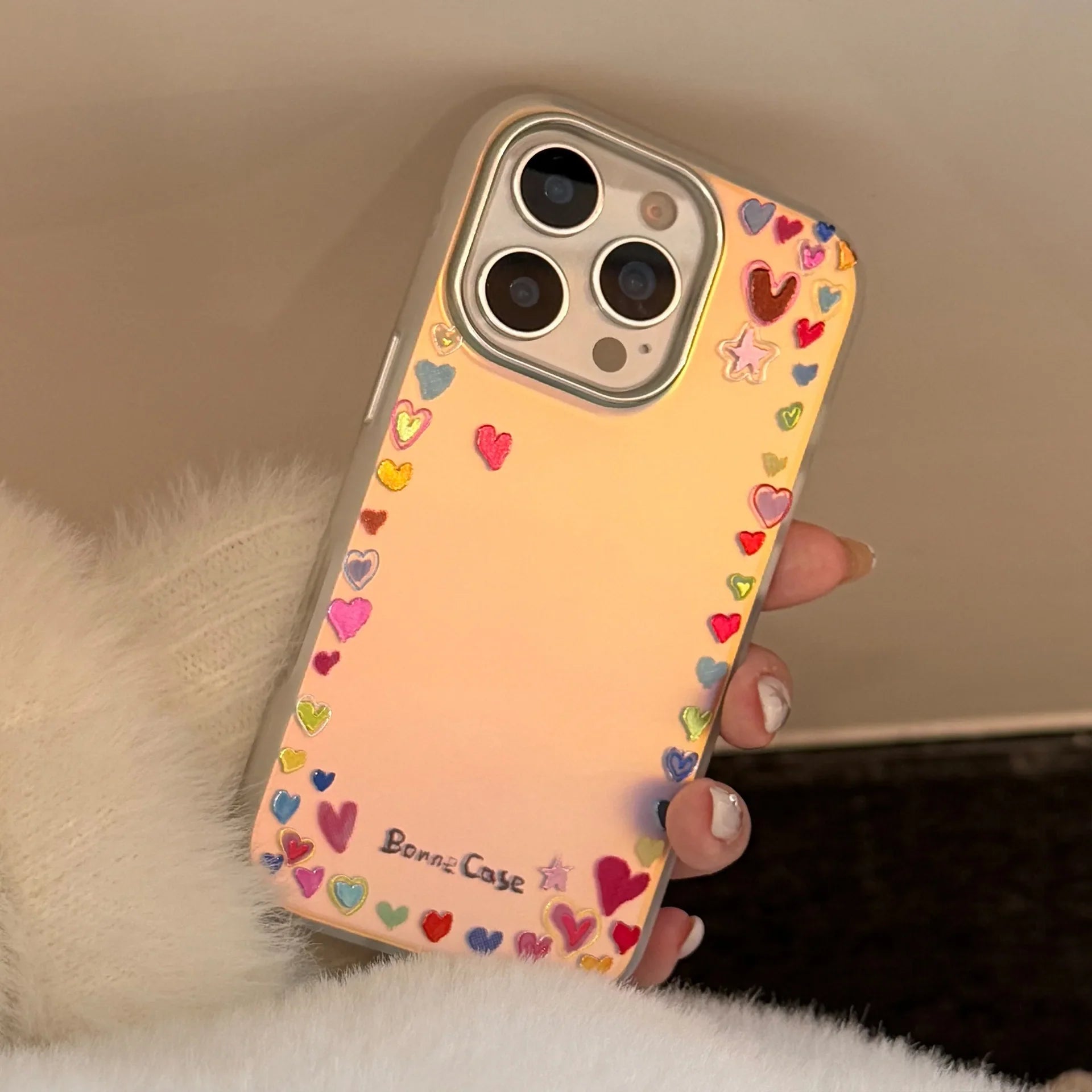Korean Gilding Colorful Love Heart Laser Phone Case For iPhone