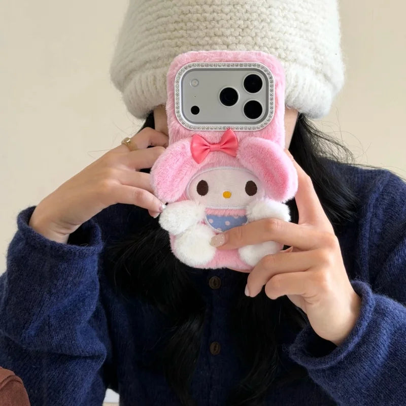 Fashion Cute cartoon Pink Plush Fluffy fur My Melody Phone Case For iPhone