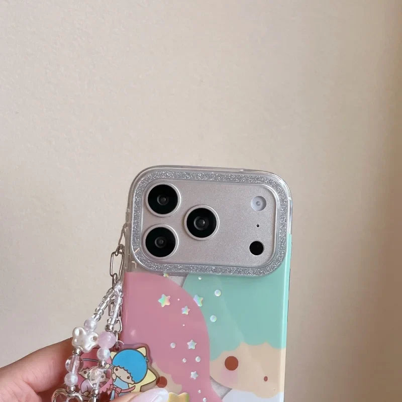 Kawaii Cute Couple Cartoon Star Gemini  Sparkling Phone Case For iPhone