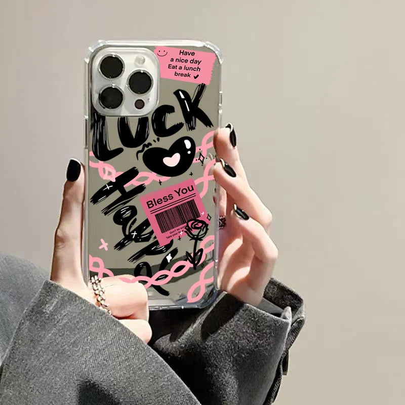 Lucky Love Pattern Mirror Acrylic Phone Case