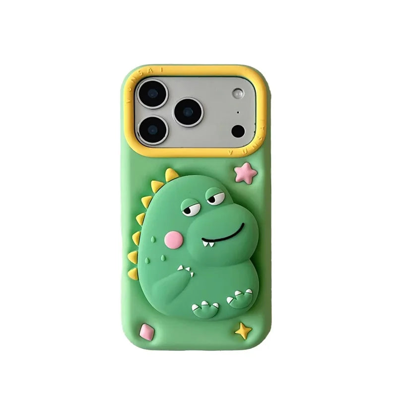 3D Cartoon Dinosaur Telescopic Bracket Soft Silicone Phone Case For iPhone