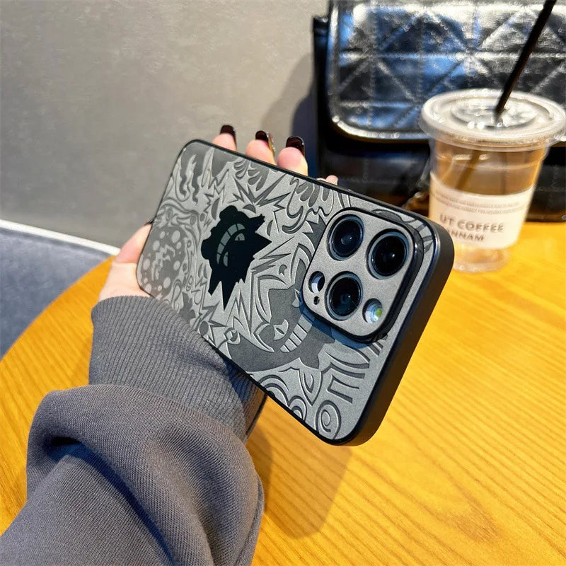 Cute Cartoon Gengar Emboss Leather Texture Laser Phone Case For iPhone