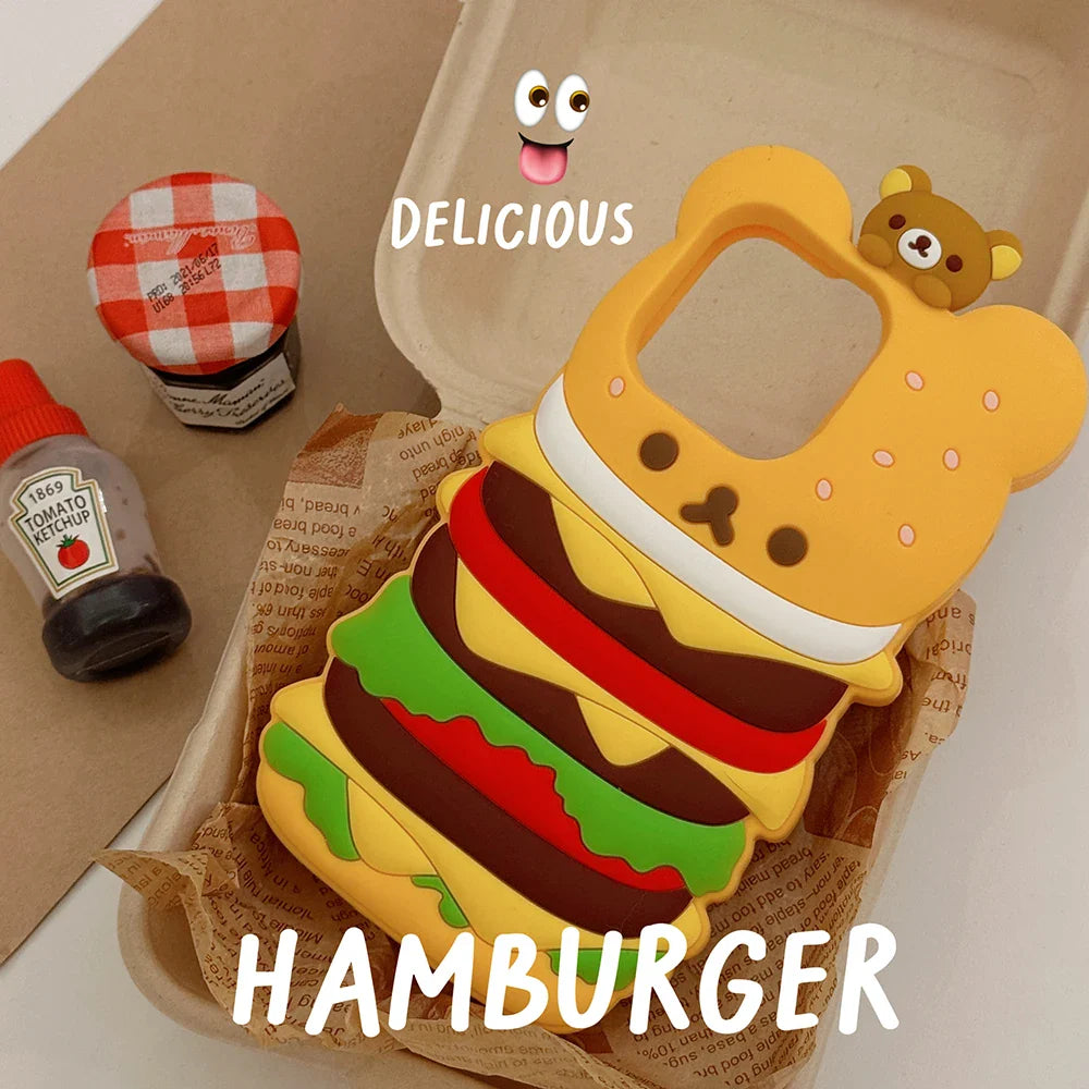 Cute 3D Cartoon Rilakkuma Hamburger Phone Case