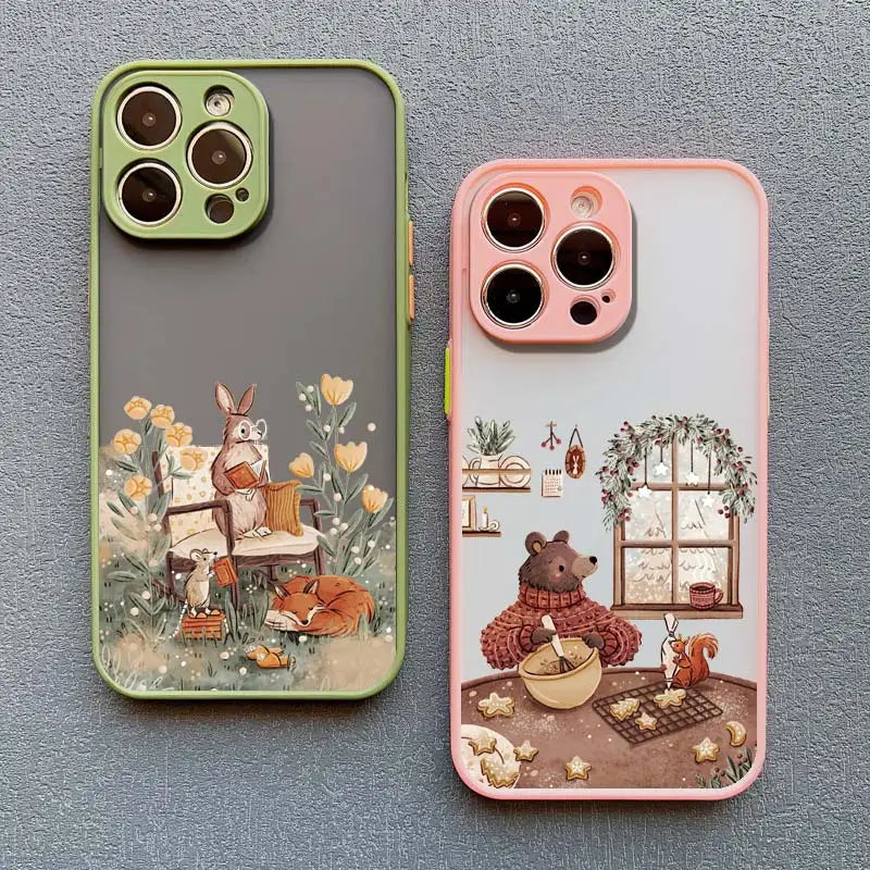 Cartoon Animal Bear Fox Squirrel Phone Case For iPhone