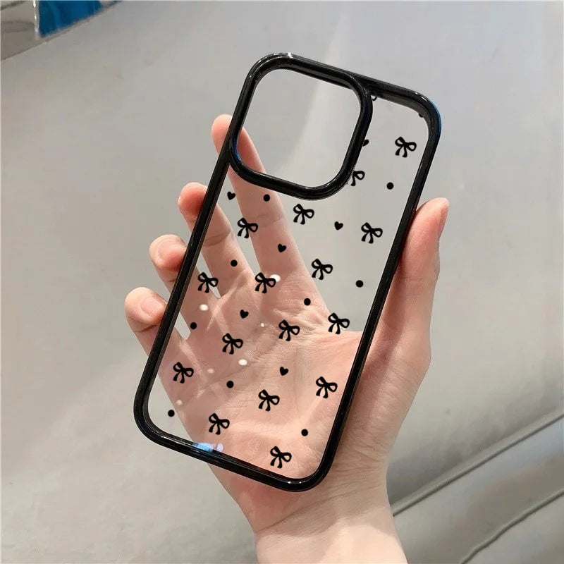 Romantic Heart Black Bow Clear Phone Case