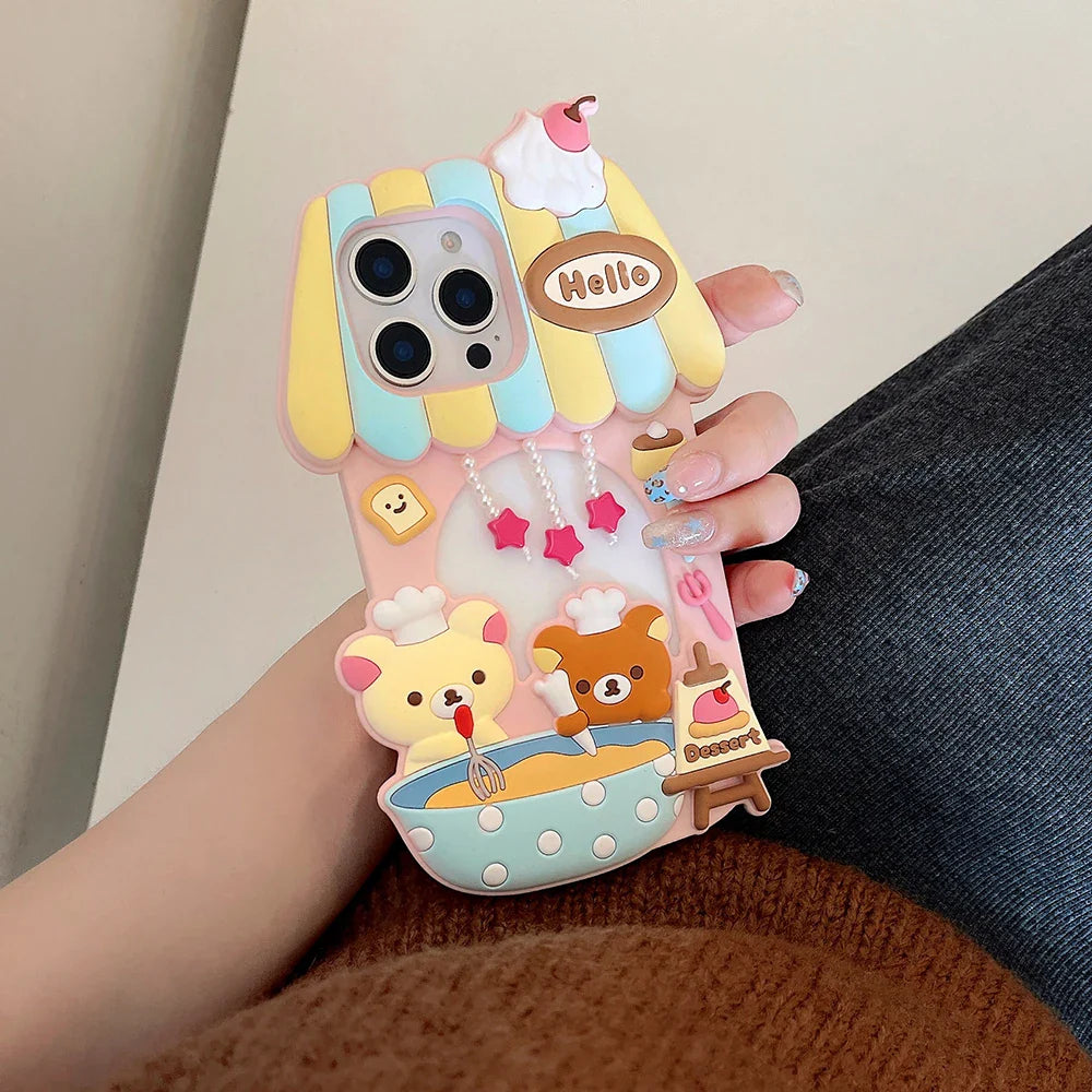 Kawaii 3D Cartoon Rilakkuma Dessert Story Chef Bear Phone Case
