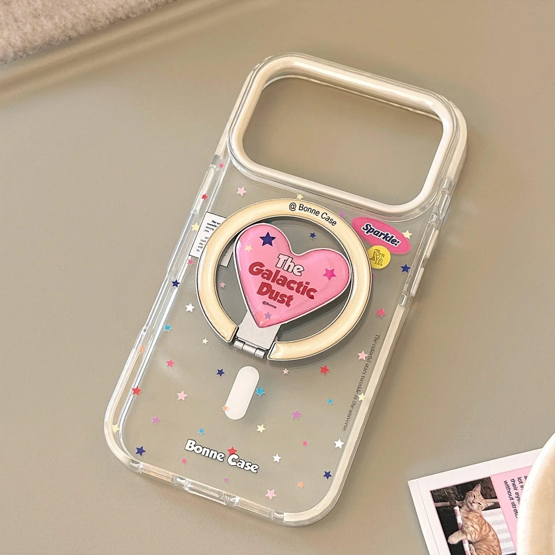 Korean Colorful Stars With Love Heart Bracket Magnetic Phone Case For iPhone