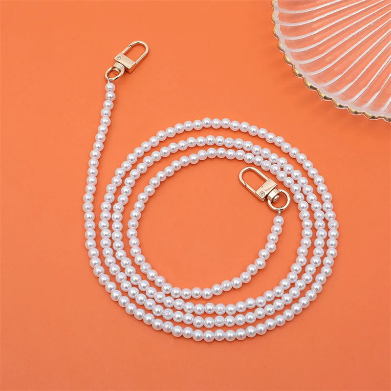 Luxury Crossbody With Lanyard Jewelry Pearl Chain Clear Holder Phone Case For iPhone