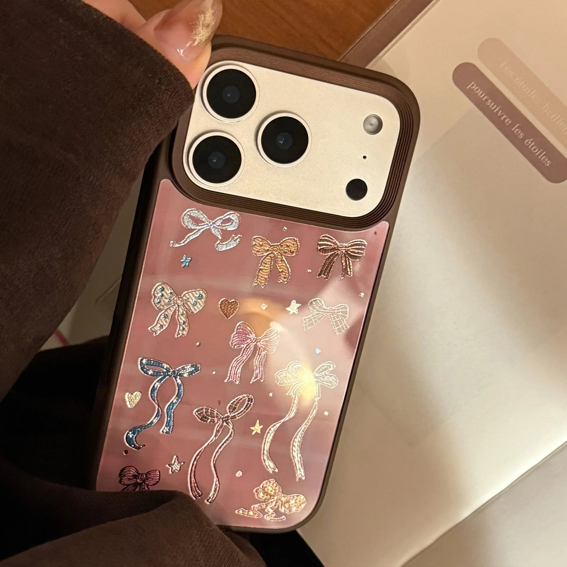 Korean Brown Colorful Bownot Pattern Phone Case For iPhone