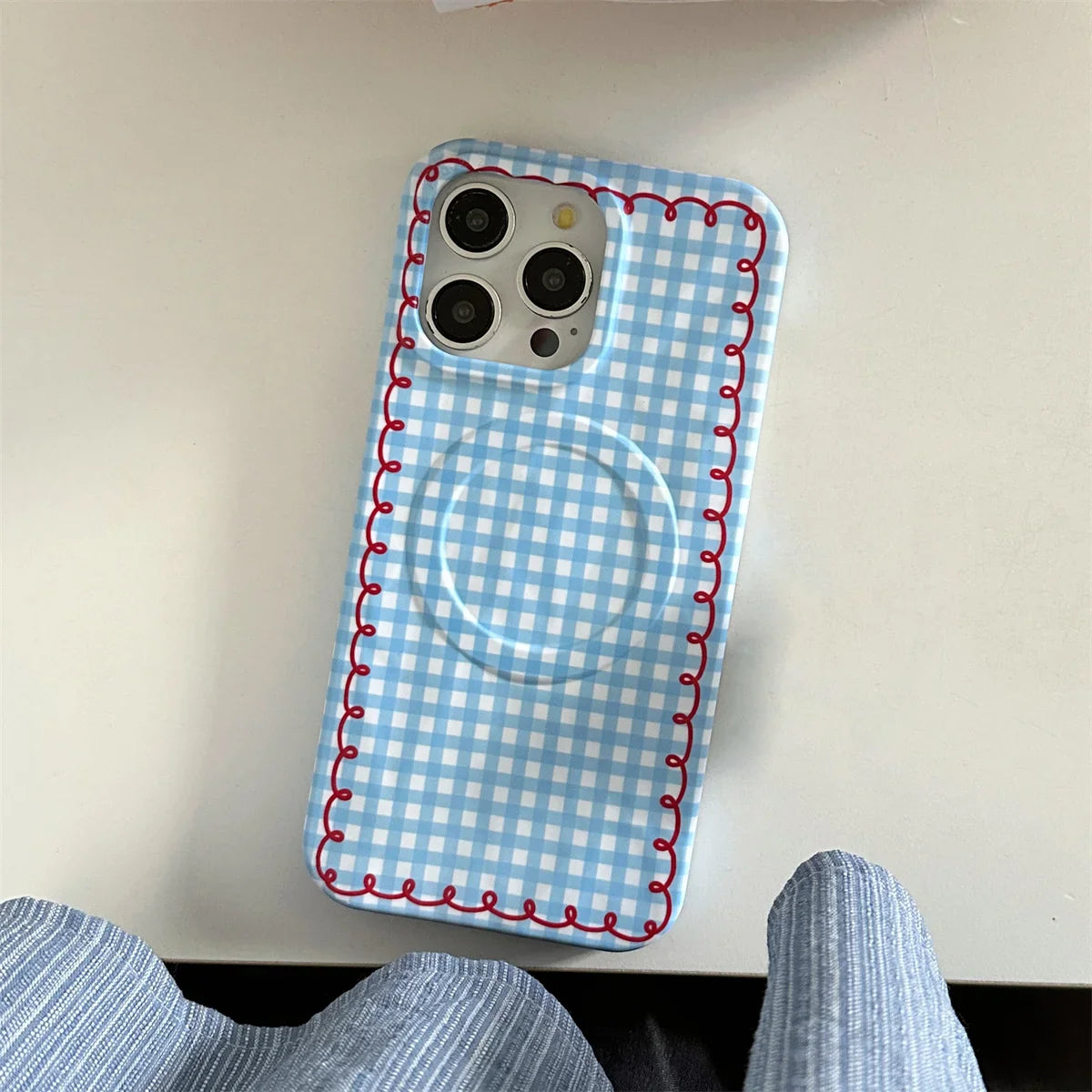Fashion Wrinkle Texture Plaid Pattern Magnetic Phone Case For iPhone