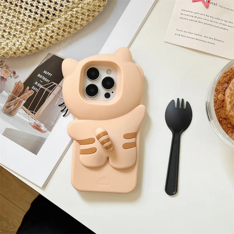 Kawaii 3D Cartoon Hide and Seek Cat Soft Silicone Phone Case For iPhone