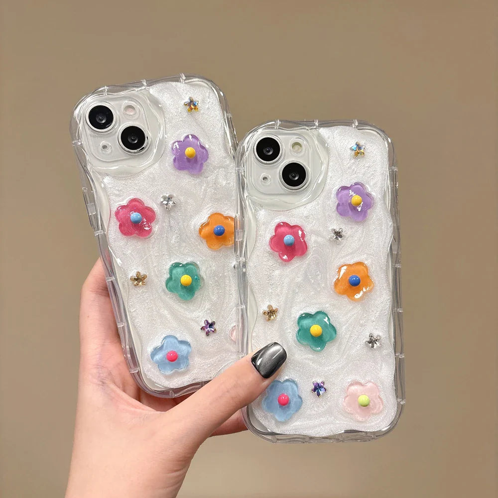 Cartoon Colorful Flower Wave Phone Case For iPhone