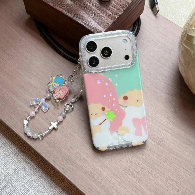 Kawaii Cute Couple Cartoon Star Gemini  Sparkling Phone Case For iPhone