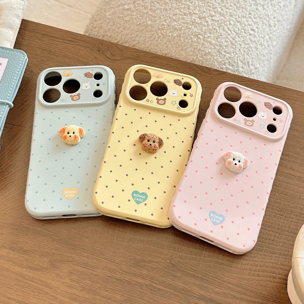 Korean Polka Dots 3D Cartoon Puppy Phone Case For iPhone