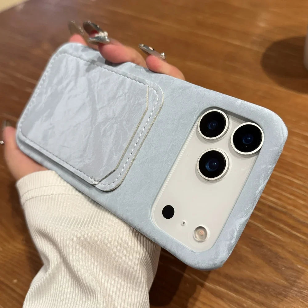 Luxury Velvet Fabric Slot Card Wallet Case For iPhone