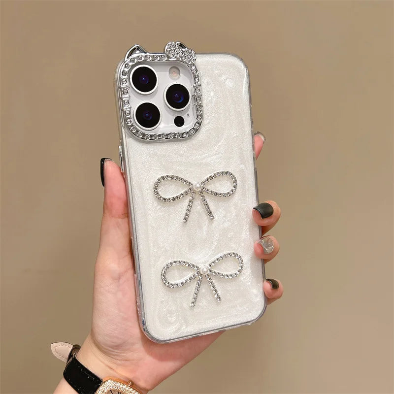 Korean Cute 3D Bowknot Glitter Diamond Bow Phone Case For iPhone
