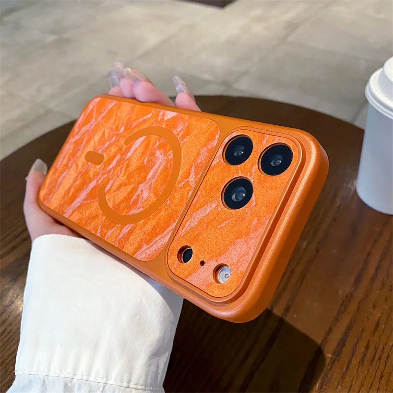 Luxury Solid Colors Large Window Leather Texture Magnetic Phone Case For iPhone