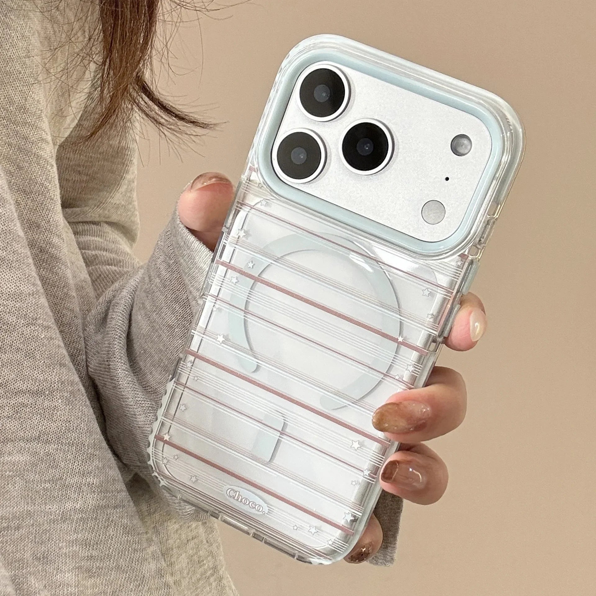 Korean Striped Stars Fold Love Heart Bow Bracket Magnetic Phone Case For iPhone