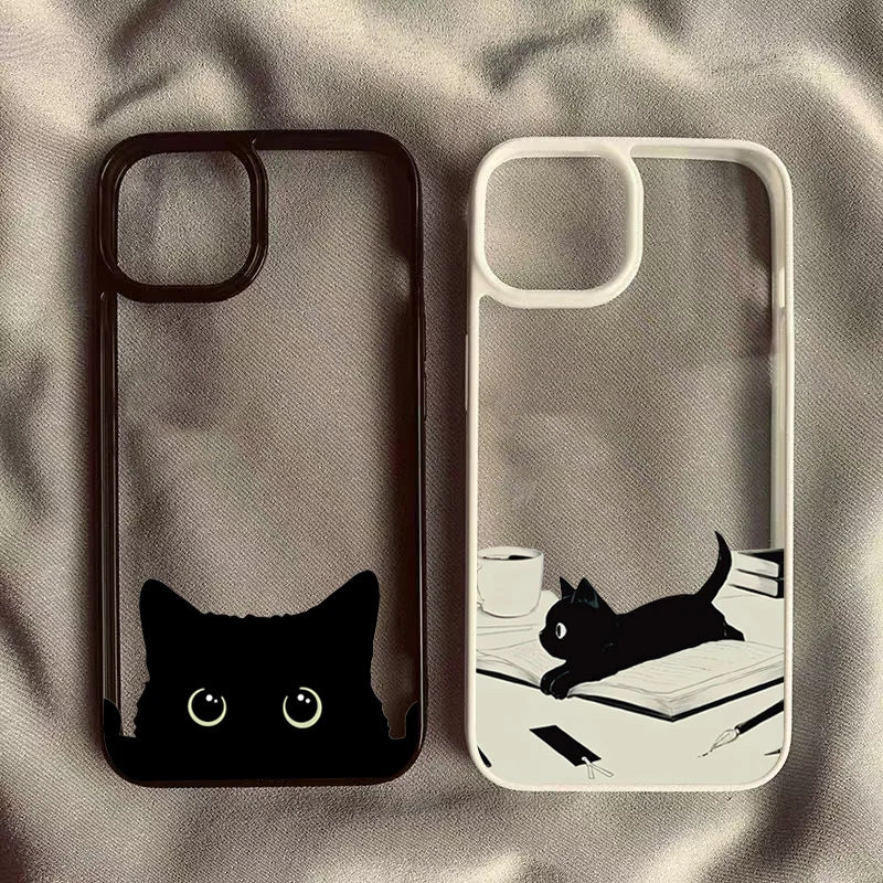 Cute Black Cat Pattern Hard Clear Phone Case