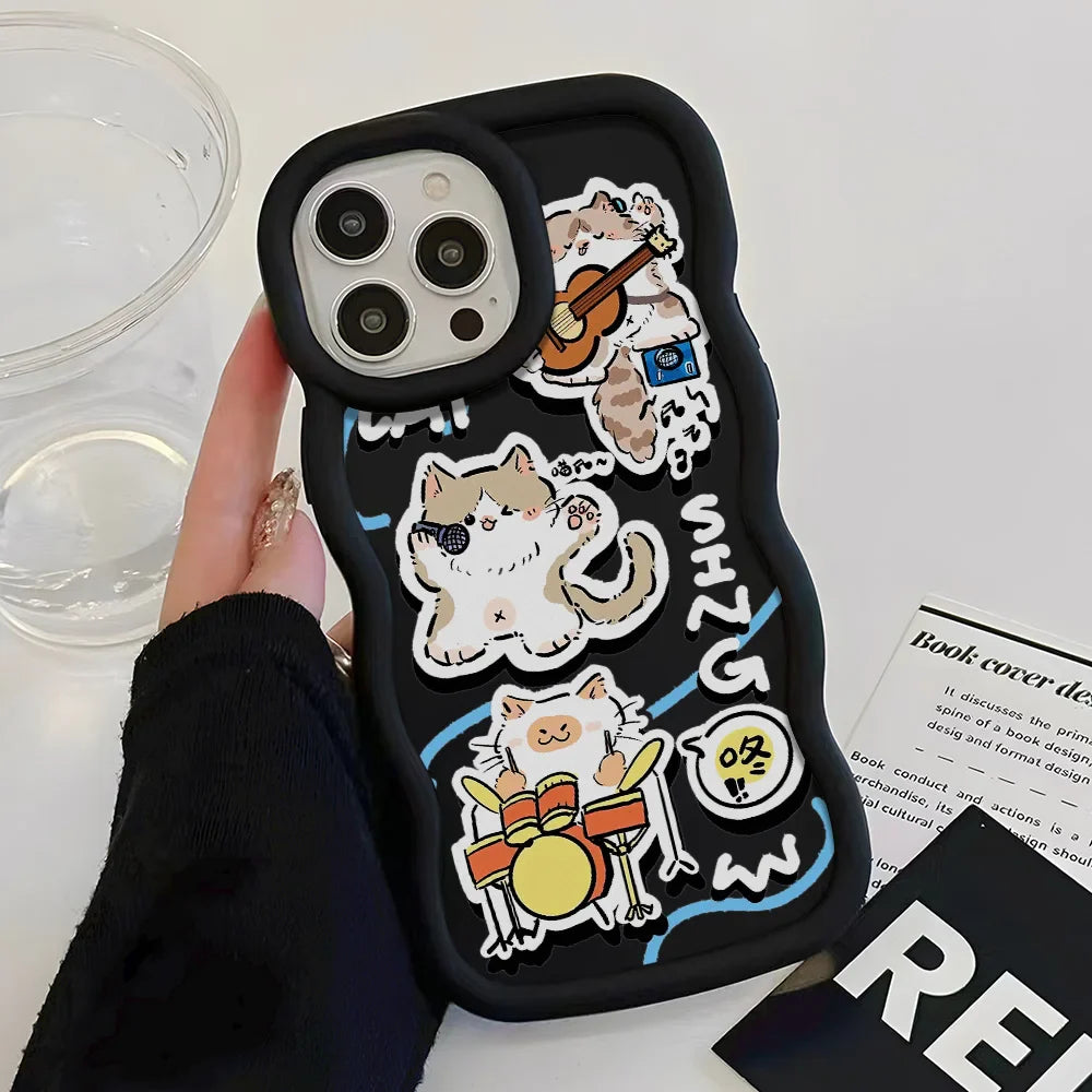 Soft Flower Cute Cat Shockproof Curly Wave Cover Phone Case