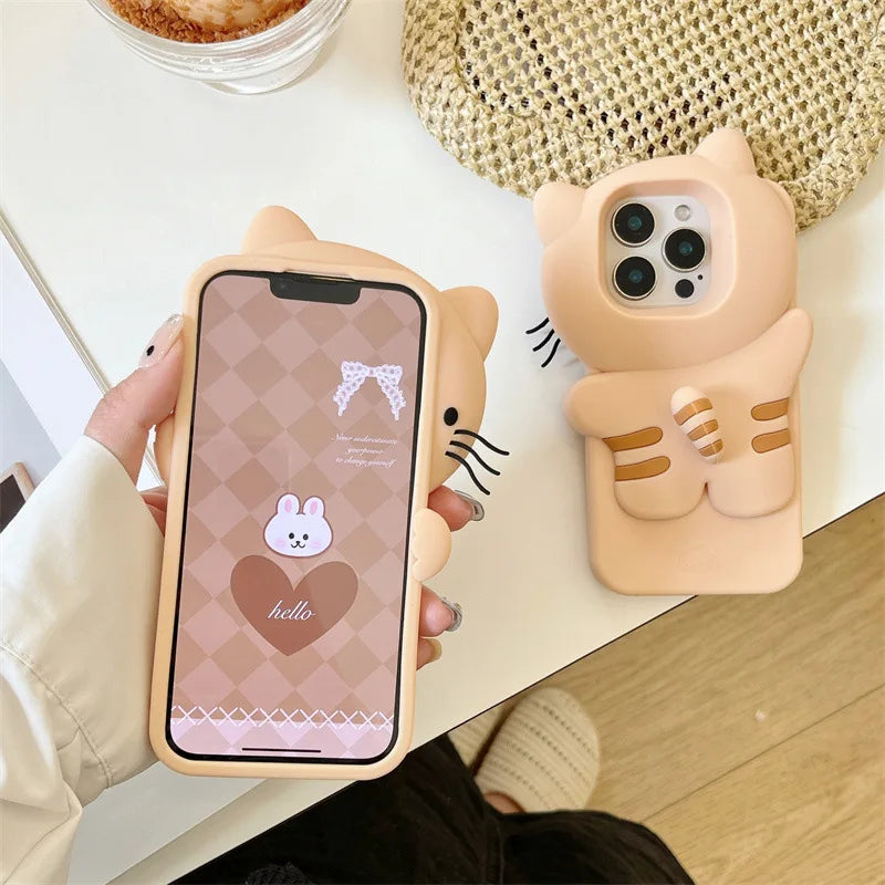 Kawaii 3D Cartoon Hide and Seek Cat Soft Silicone Phone Case For iPhone