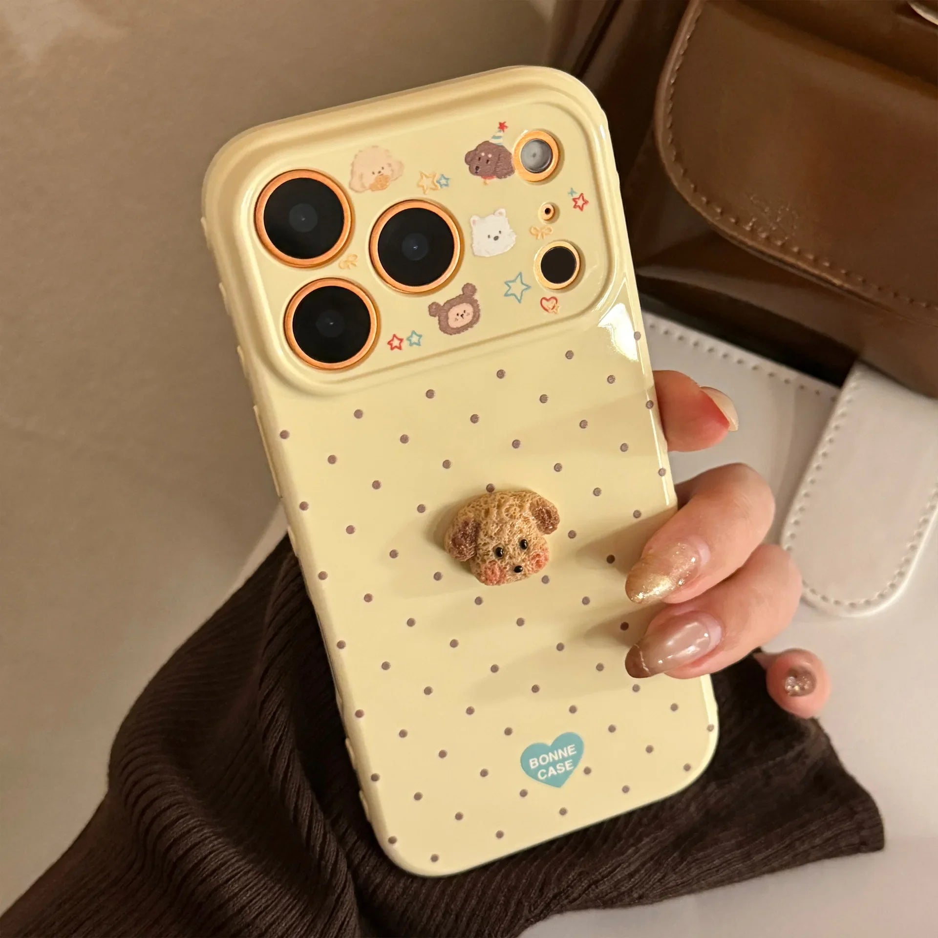 Korean Polka Dots 3D Cartoon Puppy Phone Case For iPhone