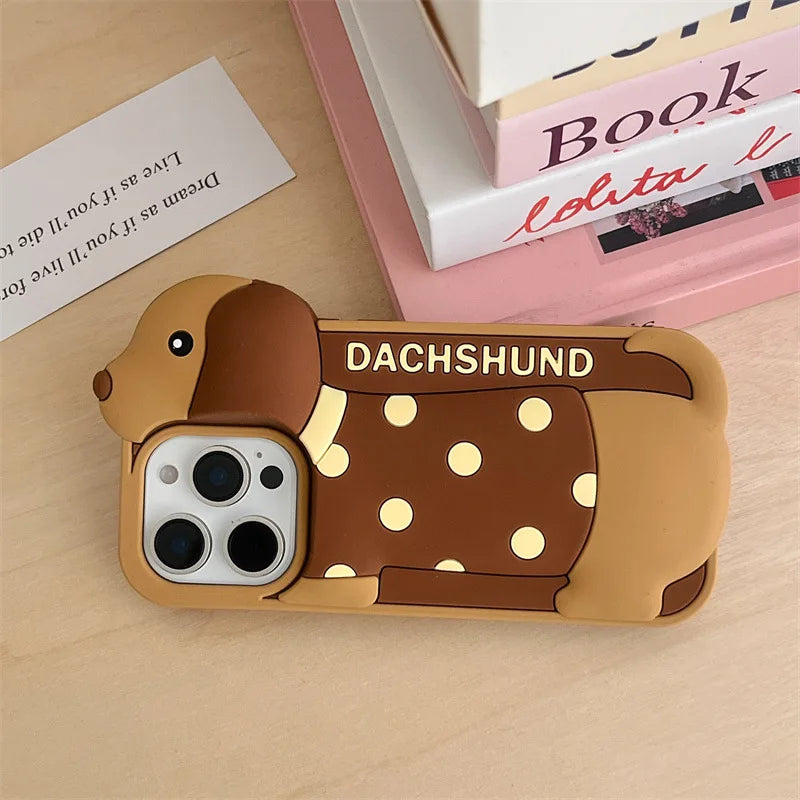 Creative 3D Cute Cartoon Dachshund Dog Soft Silicone Phone Case For iPhone