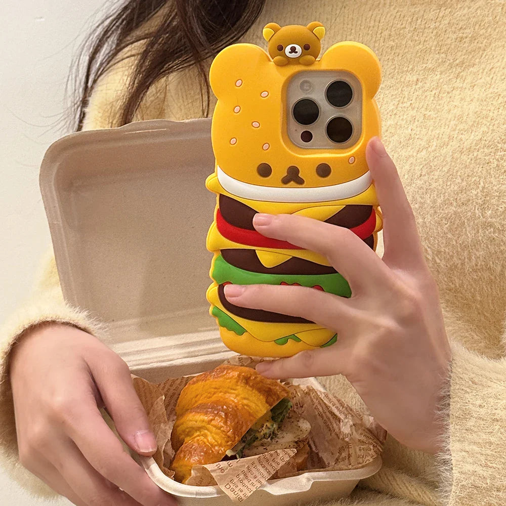 Cute 3D Cartoon Rilakkuma Hamburger Phone Case