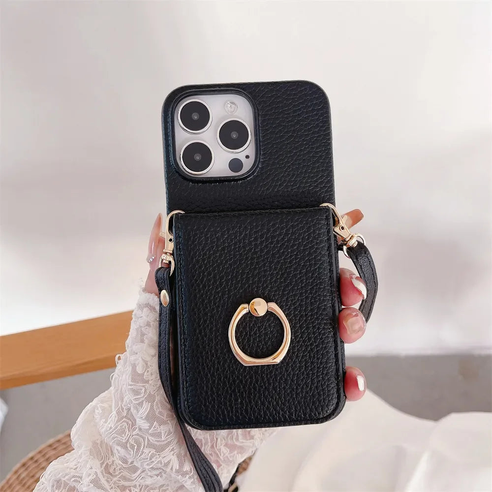 Makeup Mirror Flip Card Pocket Leather Case For iPhone