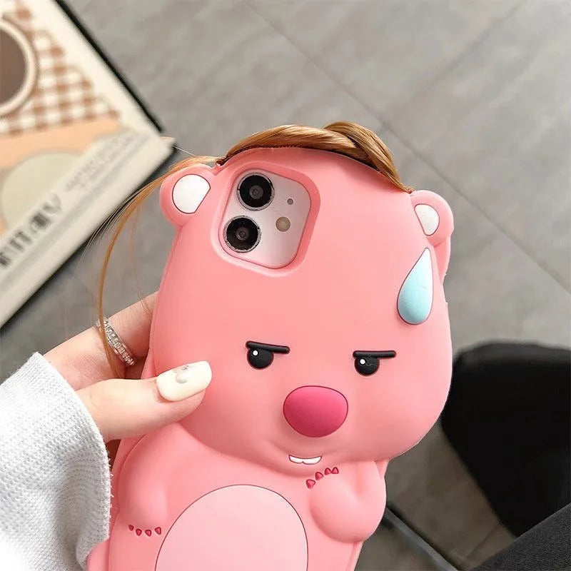Funny True Braided Hair Loopy Cartoon Silicon Soft Back Phone Case