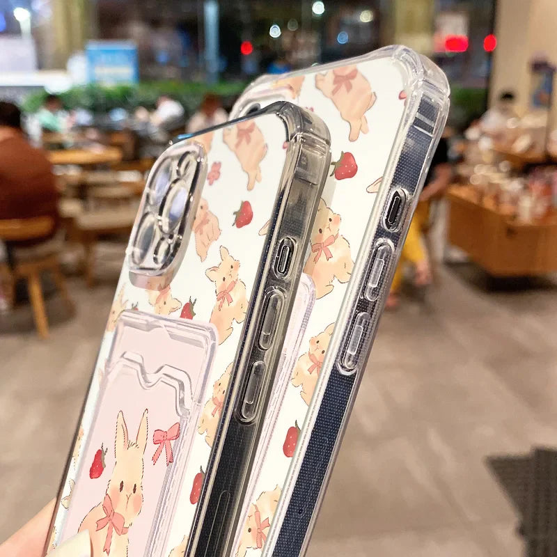 Lovely Cartoon Dog Rabbit Card Slot Phone Case For iPhone