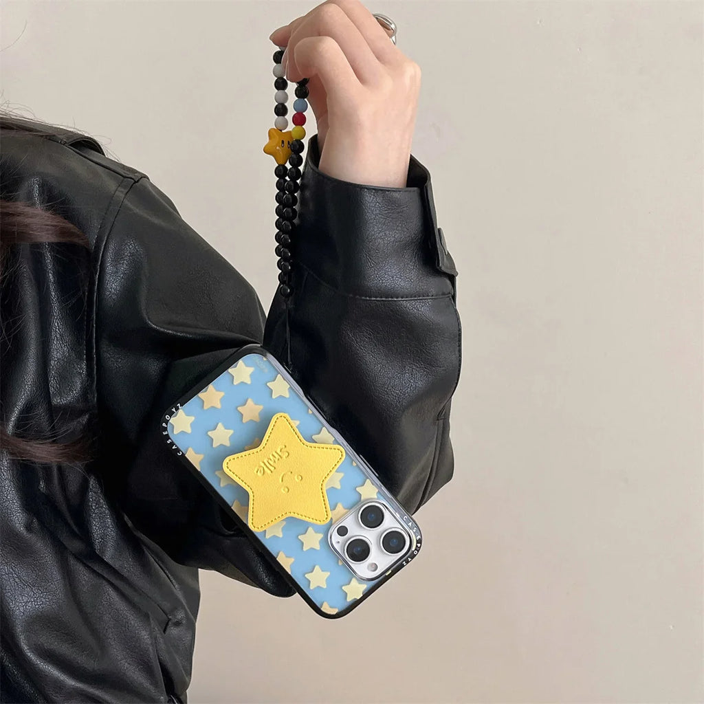 Cute New Yellow Five-Pointed Star Bracket Lanyard Phone Case For iPhone