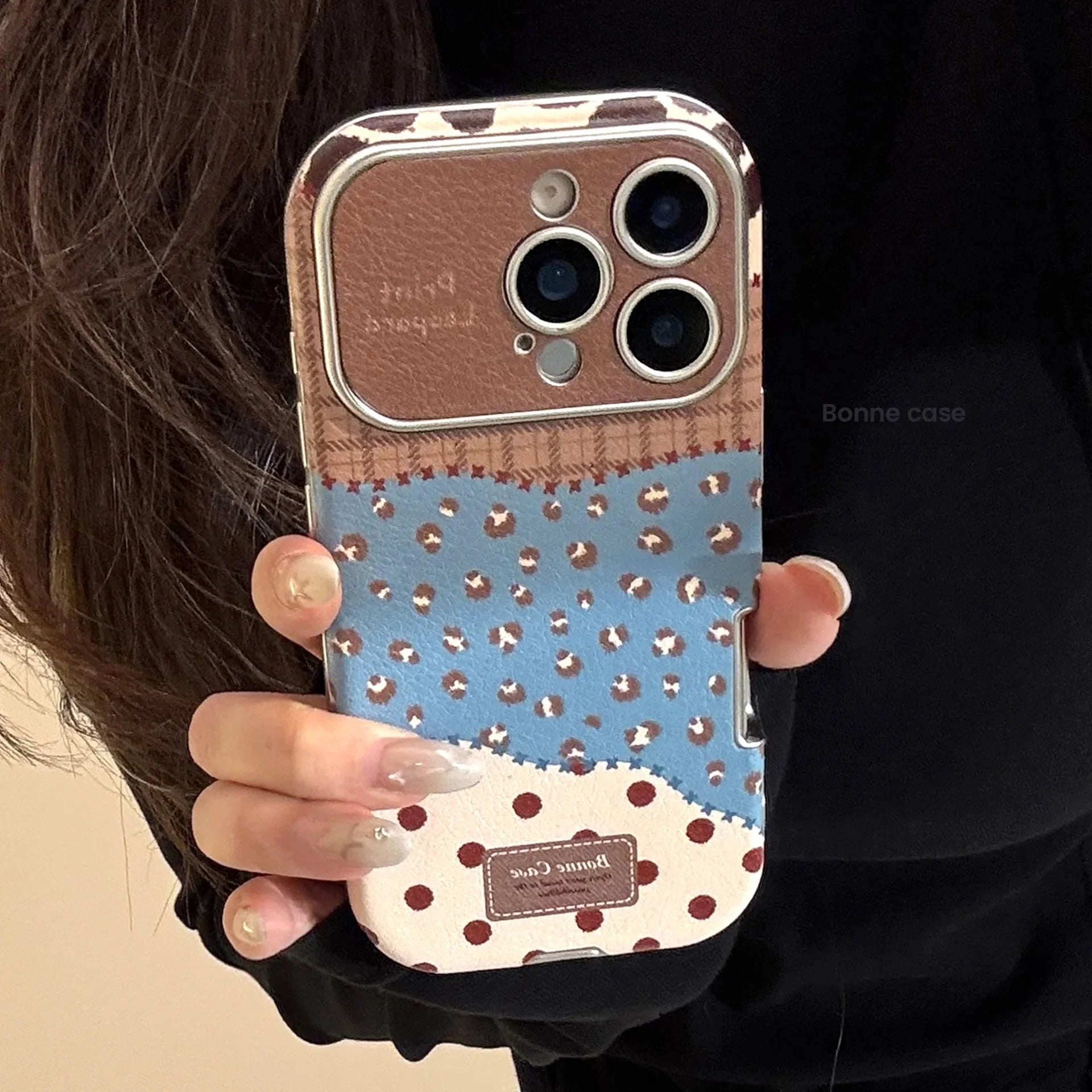 Korean Retro Leopard Print Splicing Leather Texture Phone Case For iPhone
