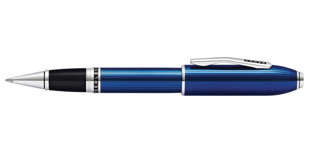 Peerless™ Translucent Quartz Blue Engraved Lacquer Platinum Plated Appointments Rollerball Pen