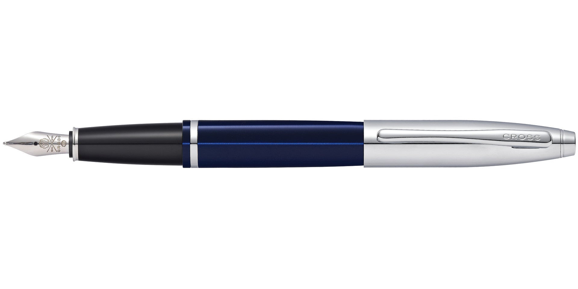 Calais™ Chrome & Blue Lacquer Stainless Steel Medium Nib Fountain Pen