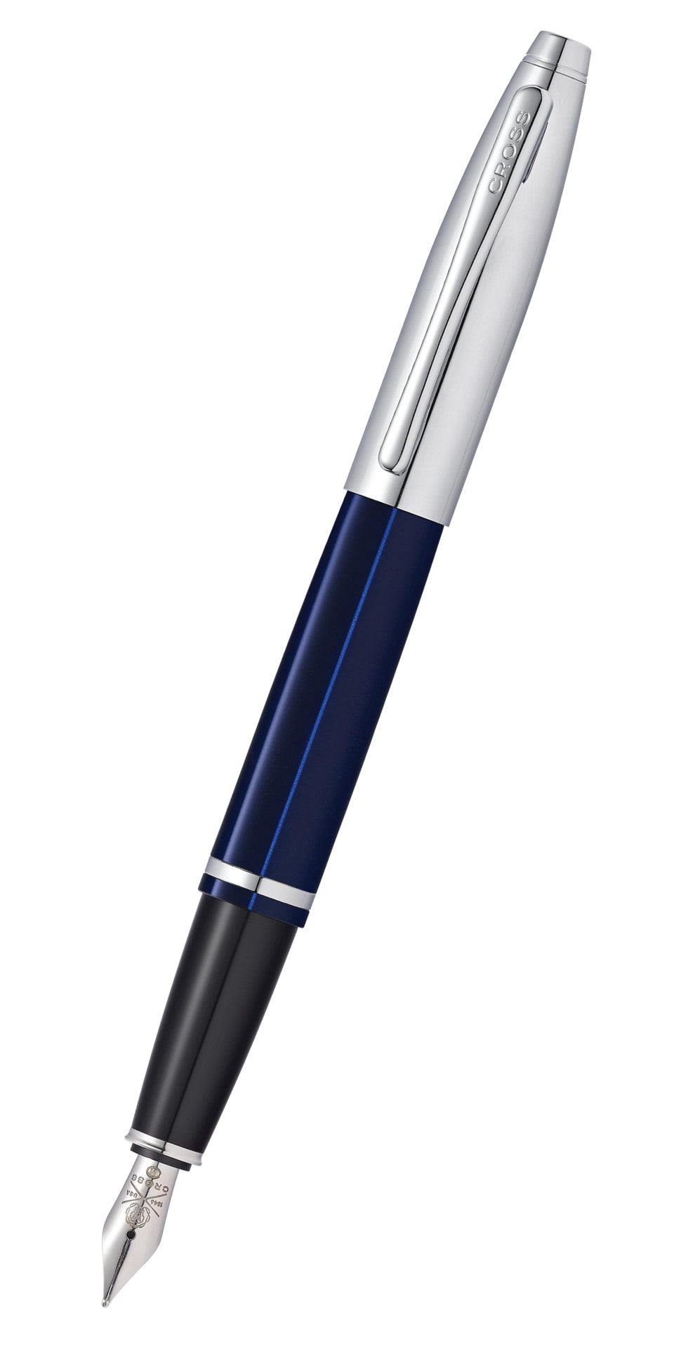 Calais™ Chrome & Blue Lacquer Stainless Steel Medium Nib Fountain Pen