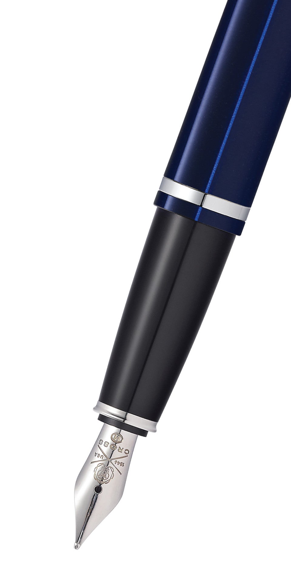 Calais™ Chrome & Blue Lacquer Stainless Steel Medium Nib Fountain Pen