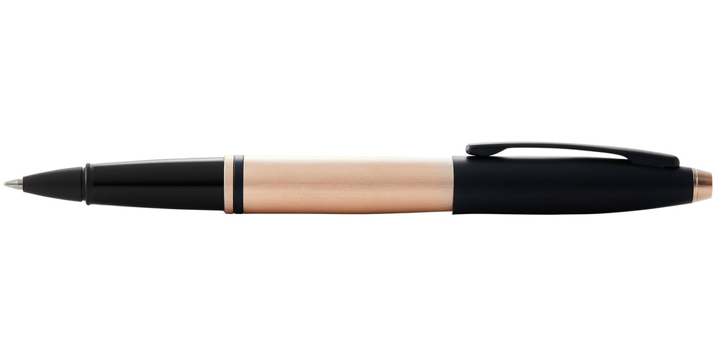Calais™ Brushed Rose Gold Plate and Black Lacquer Rollerball Pen