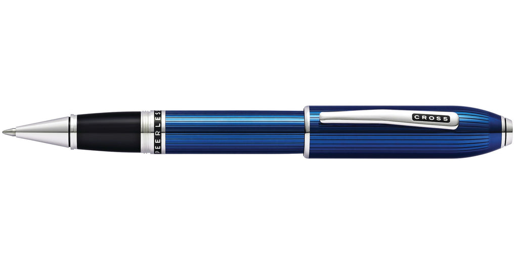 Peerless™ Translucent Quartz Blue Engraved Lacquer Platinum Plated Appointments Rollerball Pen