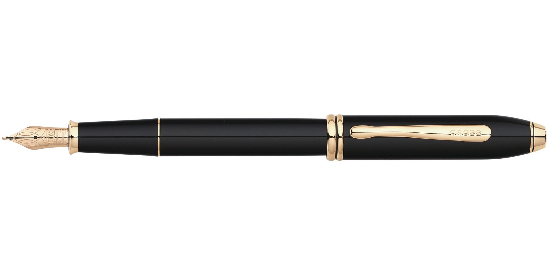 Townsend® Black Lacquer with 23KT Gold-Plated Appointments and Solid 18KT Gold Medium Nib Fountain Pen