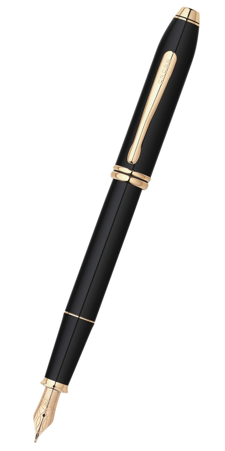 Townsend® Black Lacquer with 23KT Gold-Plated Appointments and Solid 18KT Gold Medium Nib Fountain Pen