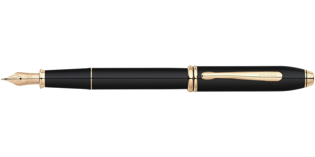 Townsend® Black Lacquer with 23KT Gold-Plated Appointments and Solid 18KT Gold Fine Nib Fountain Pen