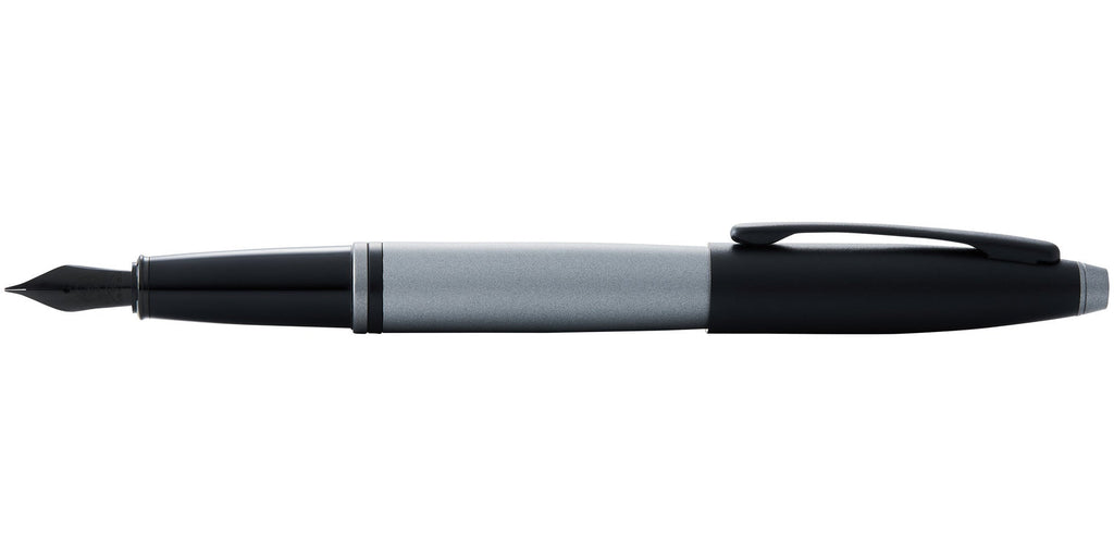 Calais™ Matte Gray and Black Lacquer Stainless Steel Medium Nib Fountain Pen