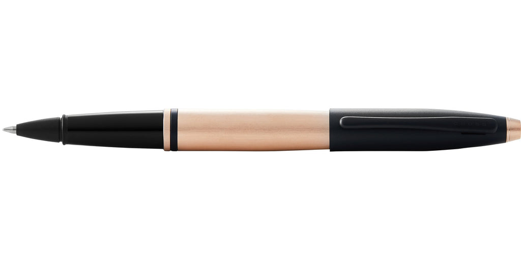 Calais™ Brushed Rose Gold Plate and Black Lacquer Rollerball Pen